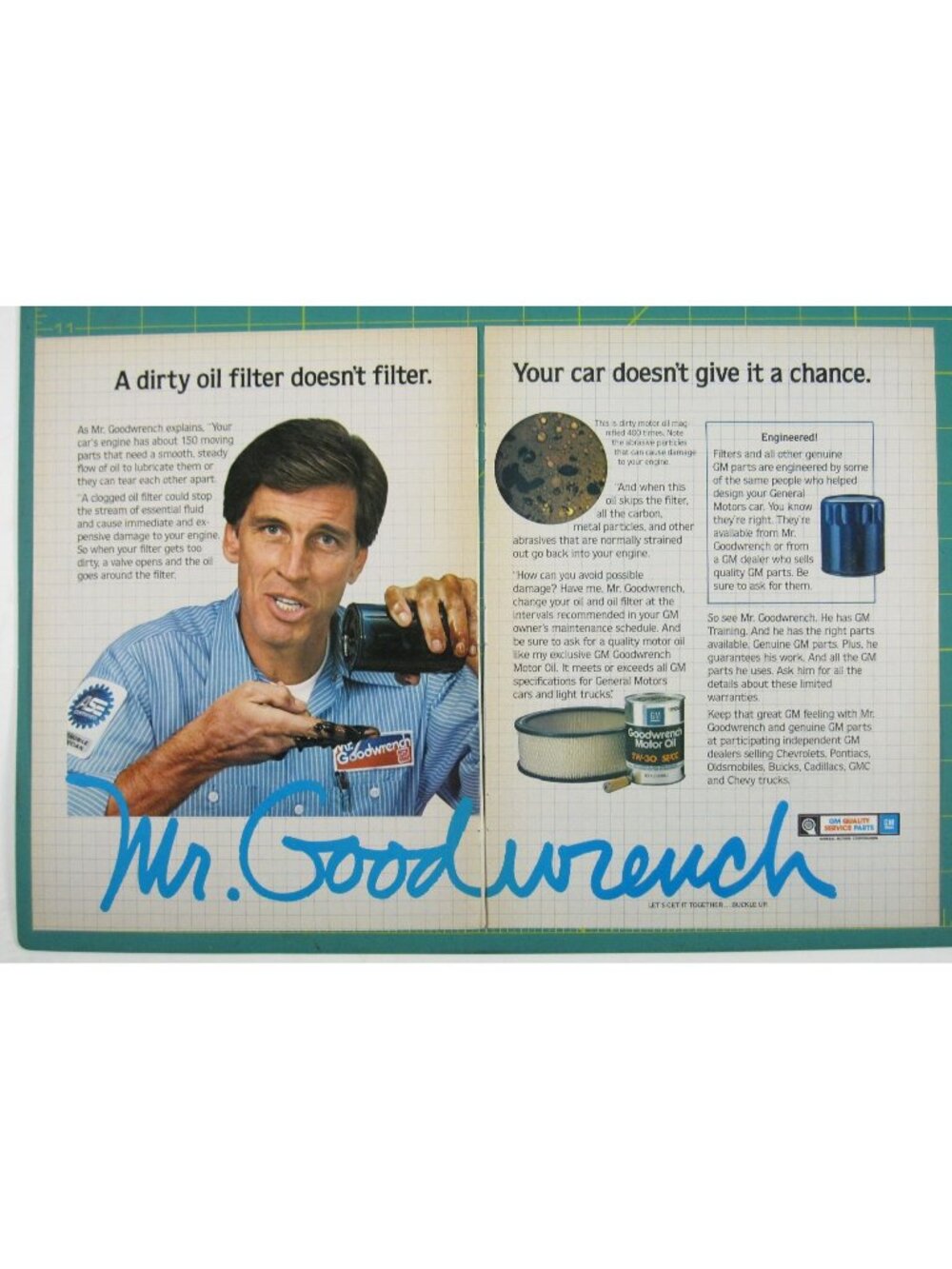 Print Ad Dirty Oil Filter Doesnt Filter Mr Goodwrench GM Genuine Parts 2P